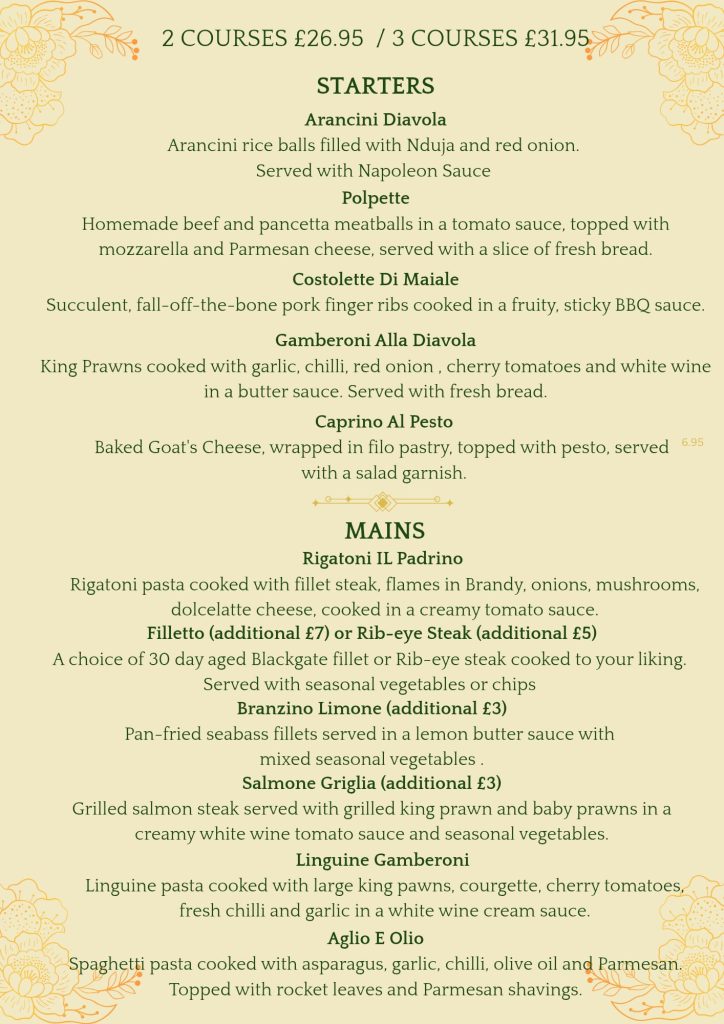 king william christmas party menu